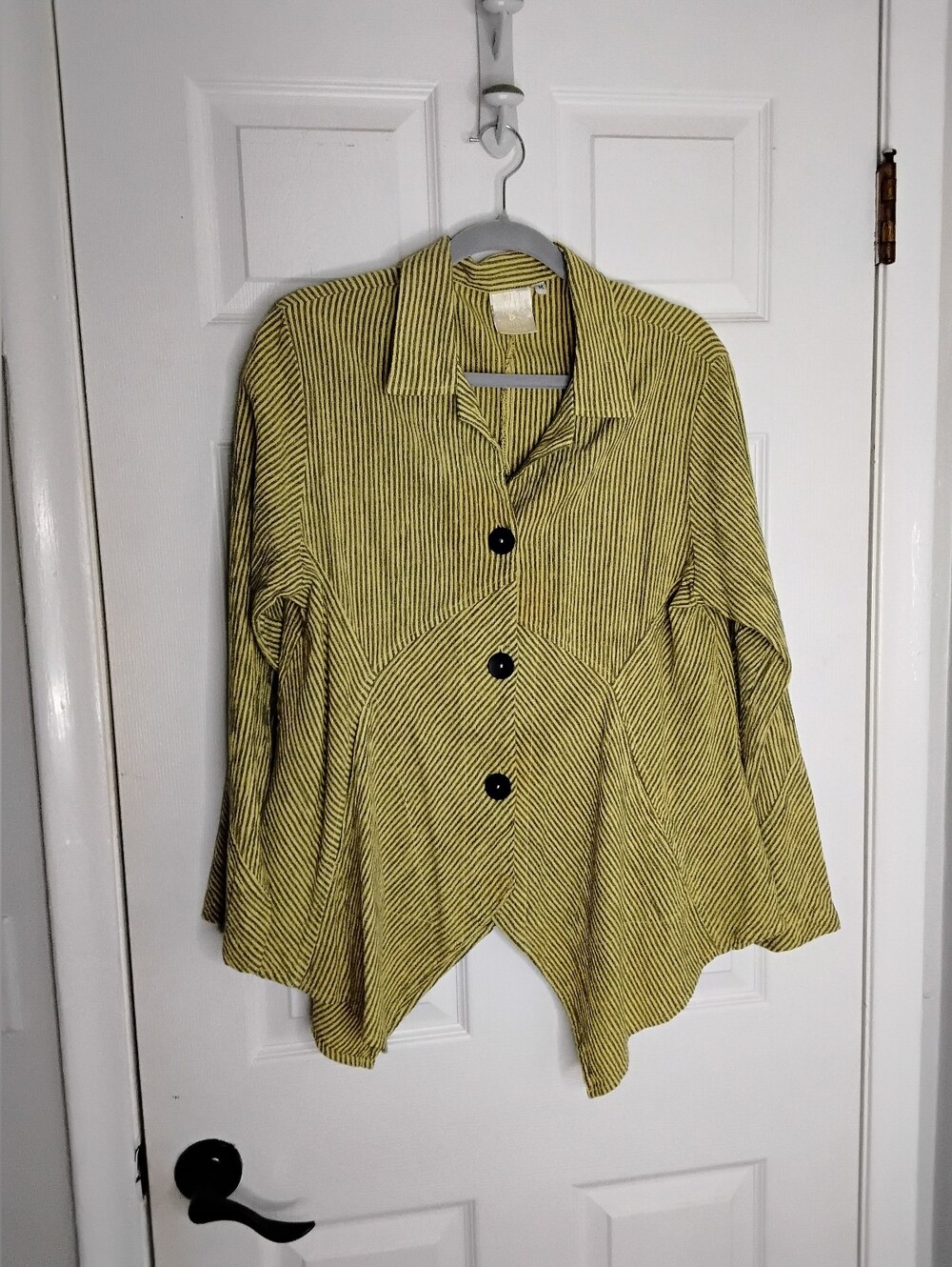 Yellow Striped Button-Front Women's Jacket Shirt
